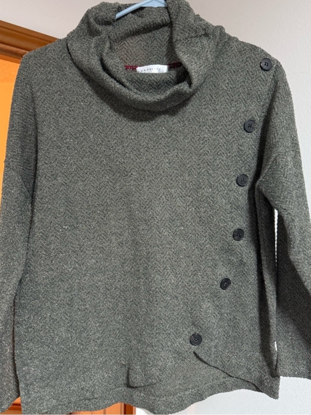 Women Cozy green  Button-Accent Sweater